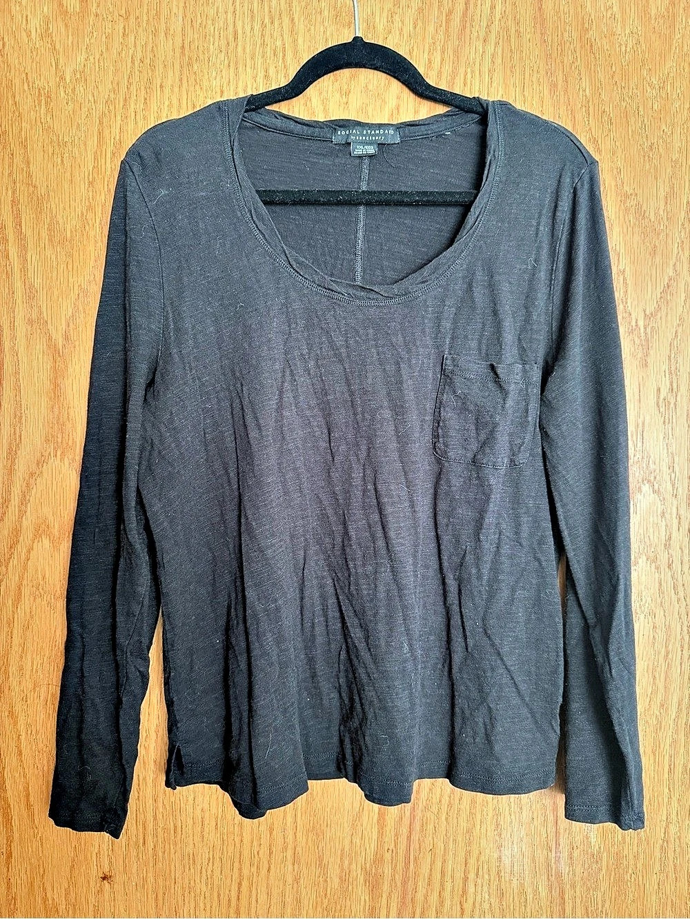 Social Standard by Sanctuary Long Sleeve Scoop Neck Top Black XXL